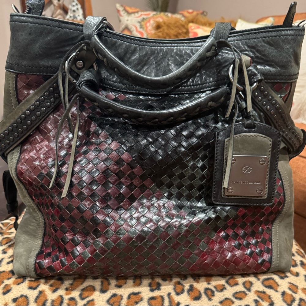 Preowned Francesco Biasia Woven Leather XL Bag